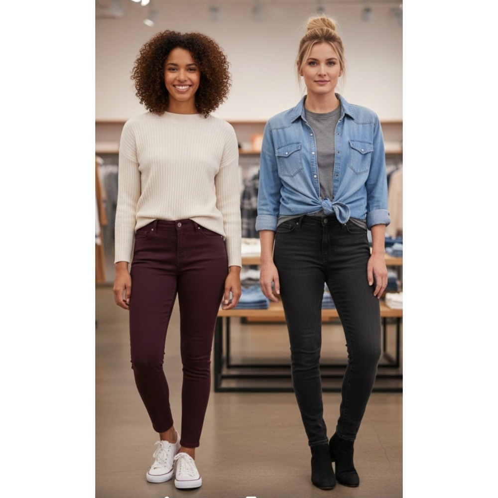 Liverpool‎ Ankle Skinny Jeans Women 12P Maroon Black Bundle 2 Pairs Petite
